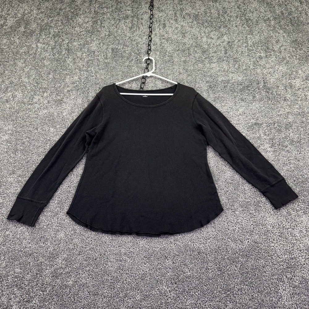 Old Navy Shirt Womens XL Black Thermal Waffle Long Sleeve Scoop Neck Casual